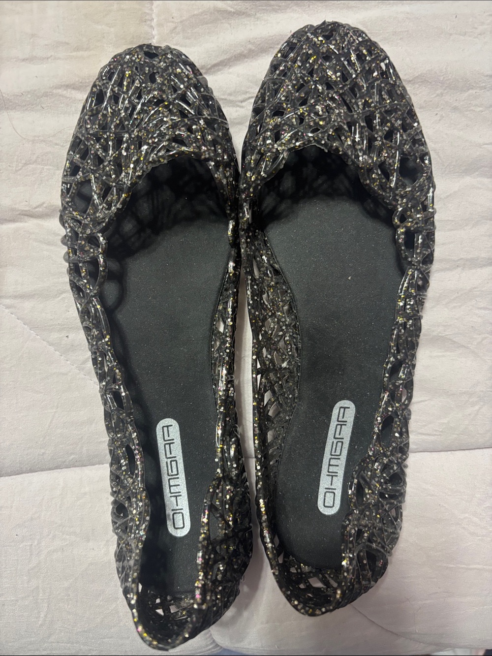 Black Glitter Cutout Ballet Flats for Women